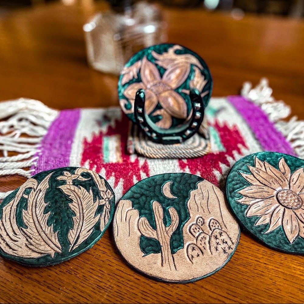 Western leather coaster set